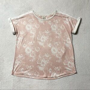 Lucky Brand pink soft floral cuffed sleeve tee shirt size medium